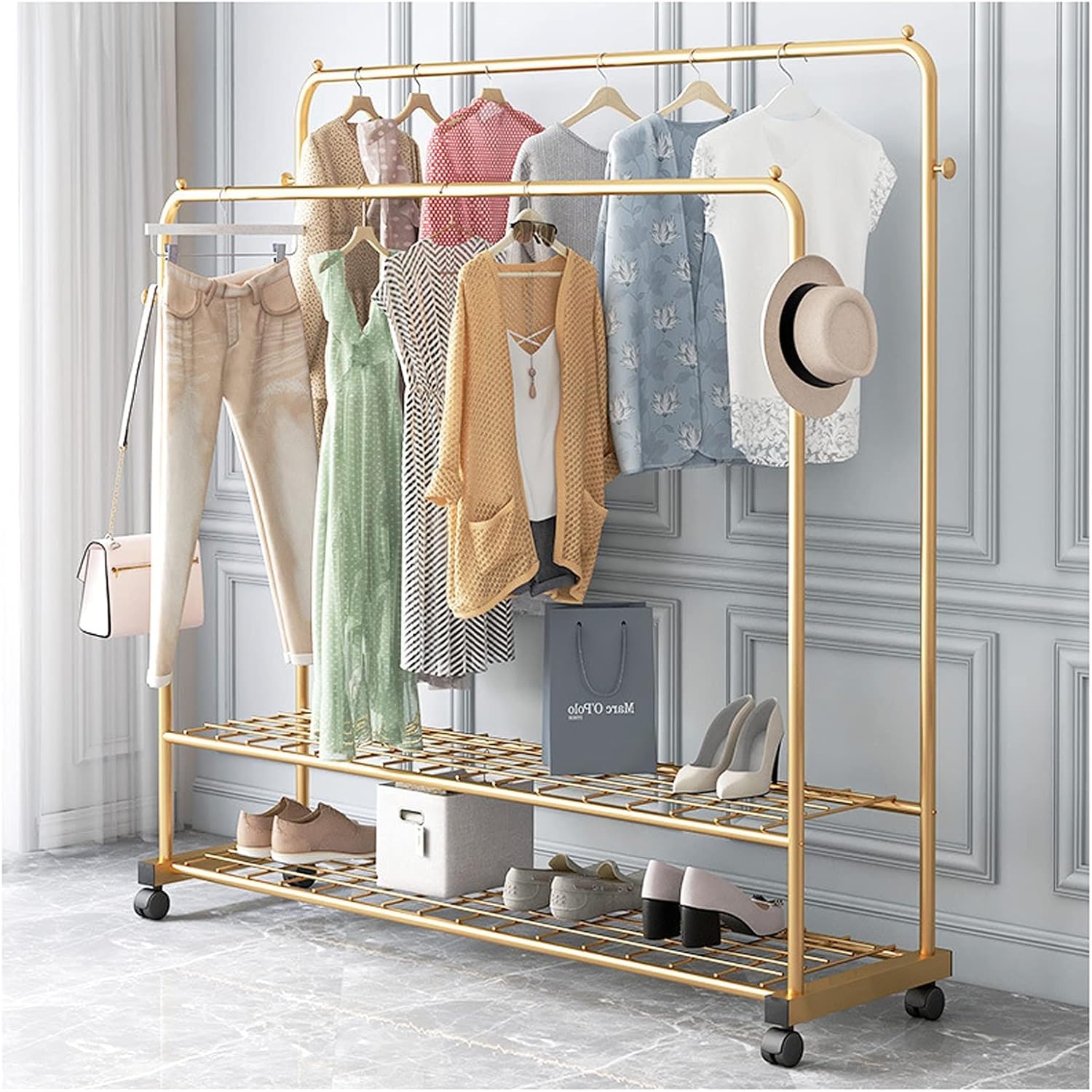 Amazon｜ハンガーラック おしゃれ 2段 頑丈 大容量 パイプ